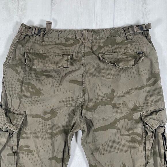 Stussy Men's 34x31 Camo Cargo Pants Beige Green 6 Pocket Drawstring - Picture 5 of 16